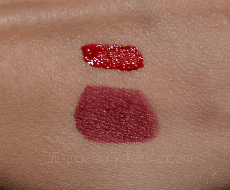Maybelline Creamy Matte Lipstick - Divine Wine Swatch (Stila Beso above for comparison)